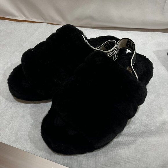 UGG Fluff Yeah Shearling Slingback Slides Black Women's 8 - Picture 8 of 12